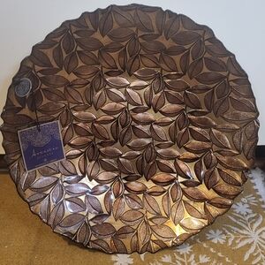 Artistic Accents Bronze Leaf Design Decorative Glass Bowl 15.5"D